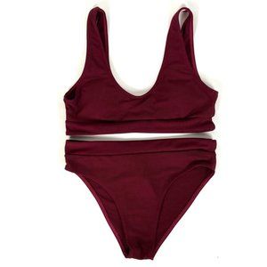 SHEIN Maroon Ribbed High Cut Two Piece Bikini Swimsuit